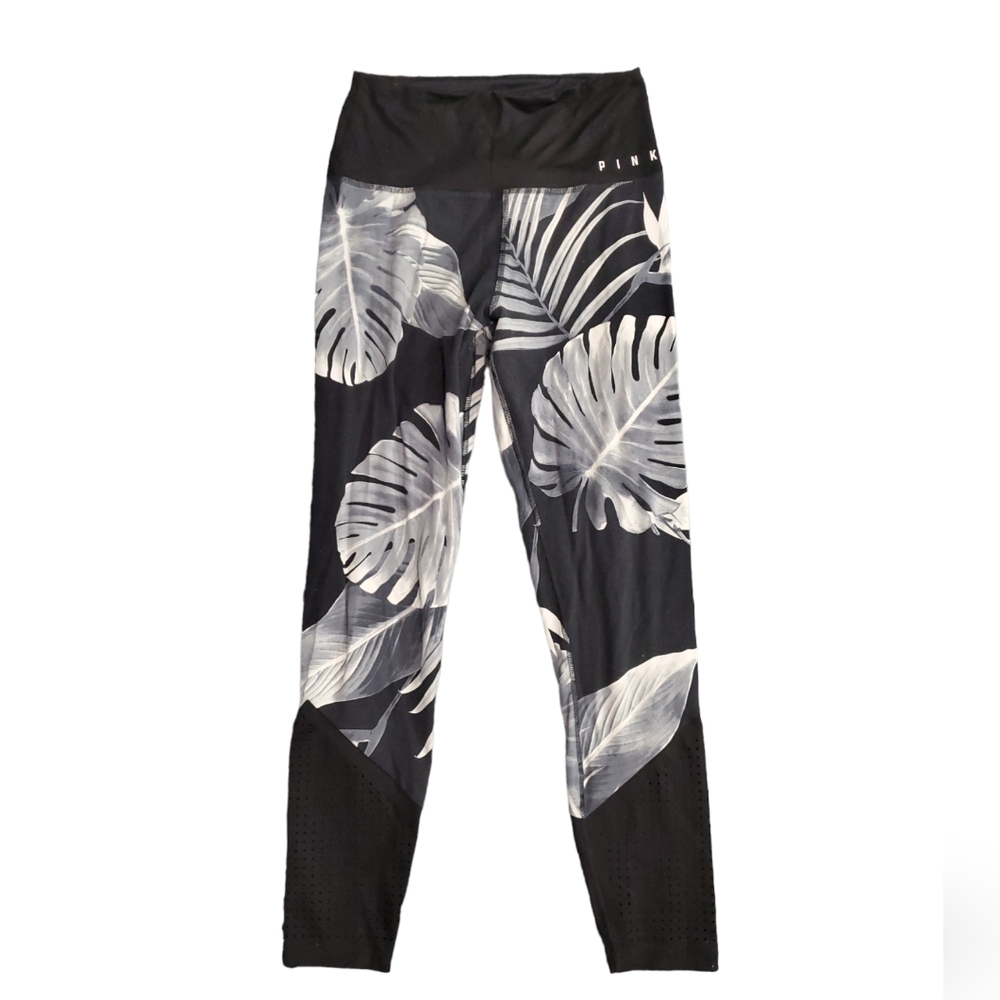 Victoria's Secret PINK Ultimate Tropical Leaf Black And Gray Leggings